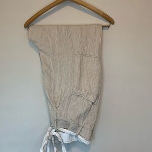 Free People Livin in the City seamed Cream Linen Blend Pants Size XL